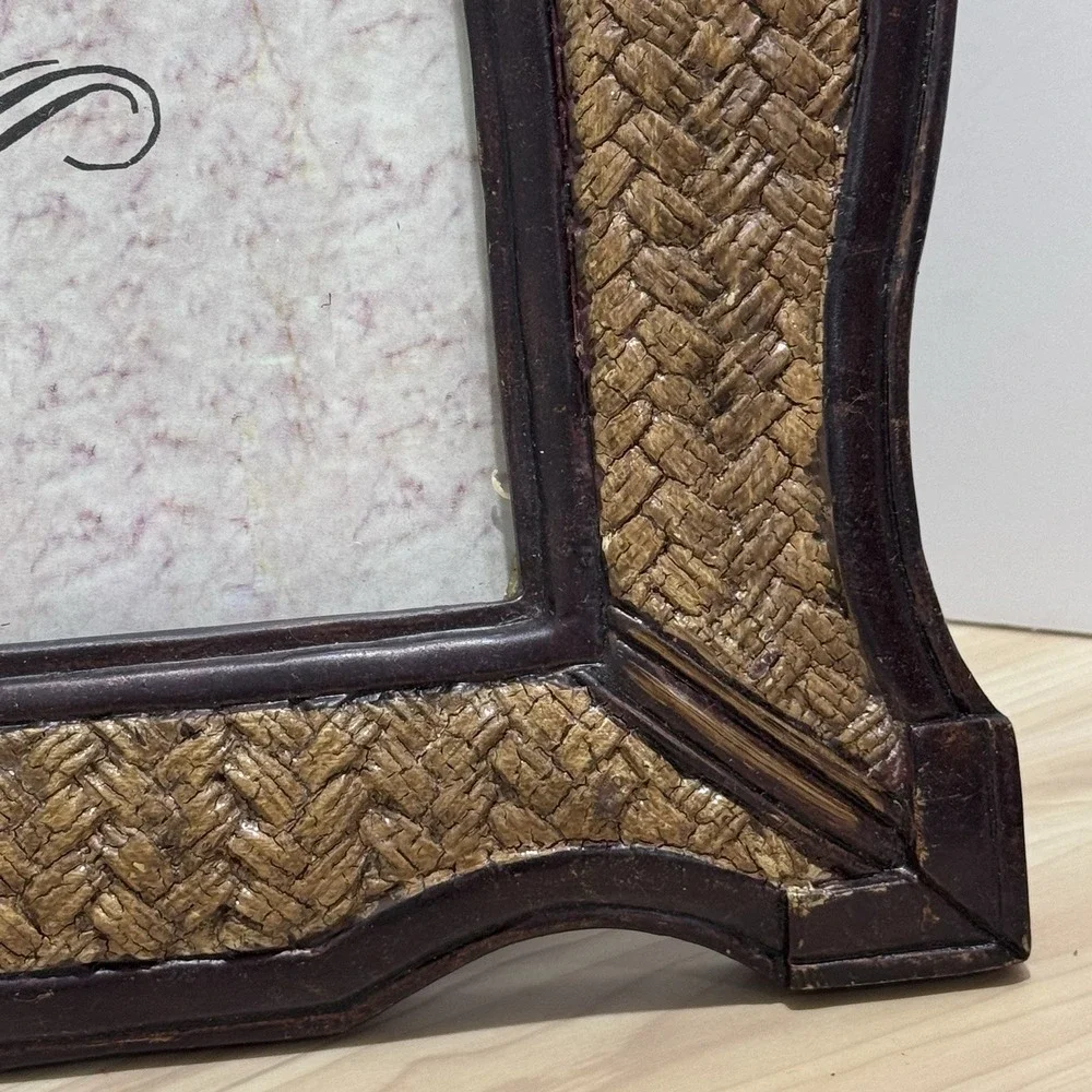 Dark Brown Trimmed Textured Woven Wicker Rattan Style Picture Frame Heavyweight